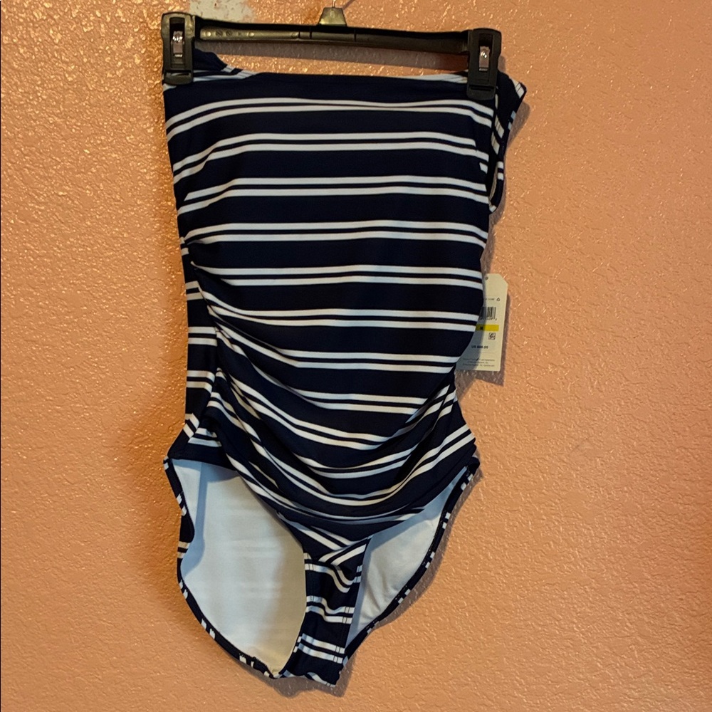 Navy and White Striped One Piece Swimsuit